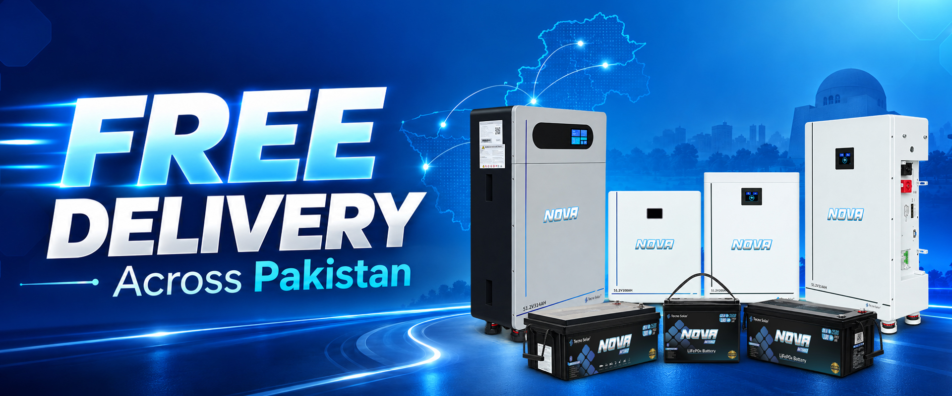 Free delivery on Tecno Solar NOVA lithium batteries across Pakistan